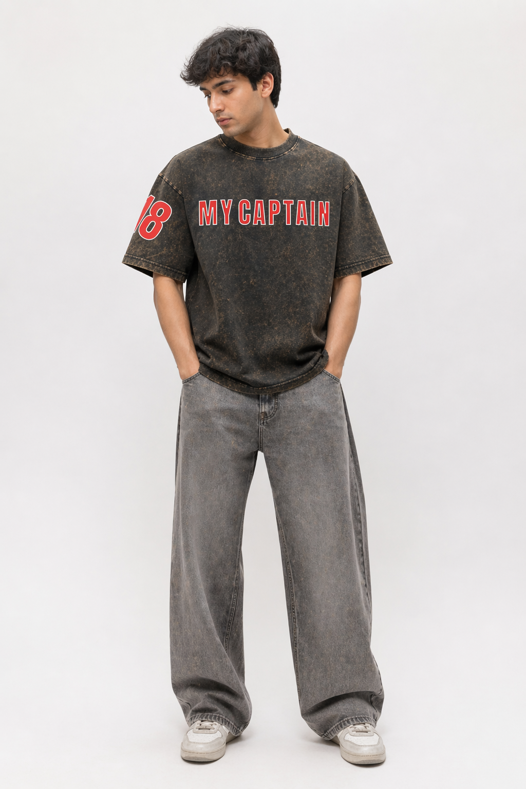 “My Captain 18” Acid-Wash Oversized T-Shirt