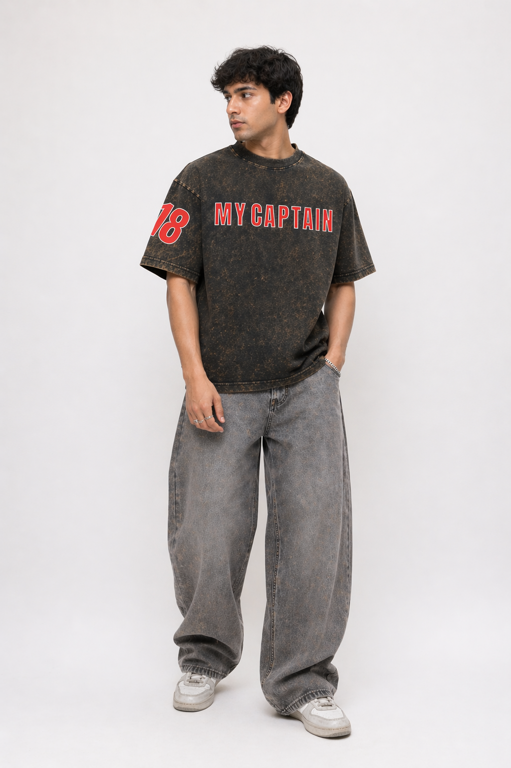 “My Captain 18” Acid-Wash Oversized T-Shirt
