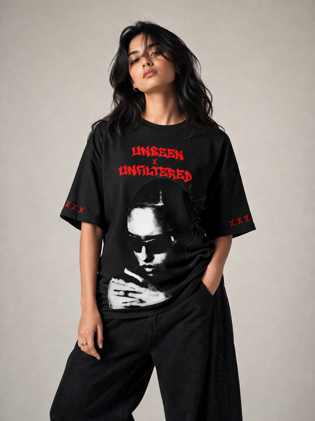 UNSEEN X UNFILTERED Women Oversized Tee – Black