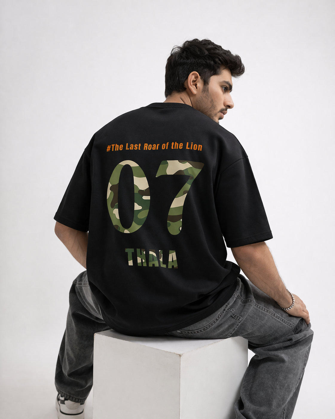 Ms.Dhoni “One Last Time – Thala 07” Oversized T-Shirt Black