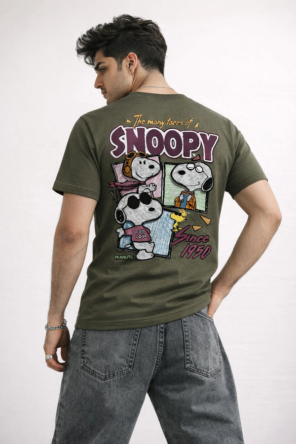 Olive Green Snoopy Graphic Regular T-Shirt