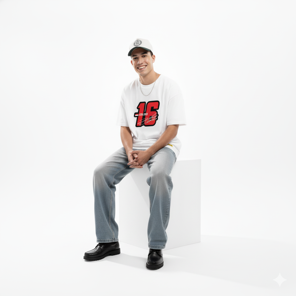 Streetwear Classic: White "16 SPEEDLINE" Oversized Tee