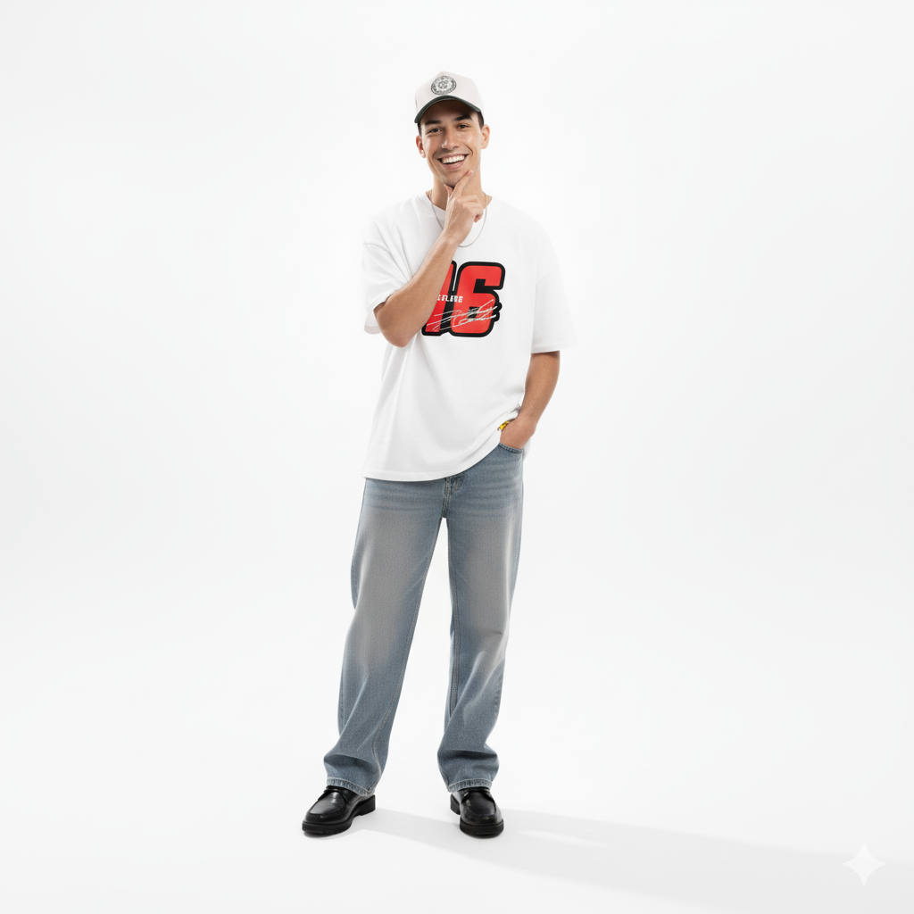 Streetwear Classic: White "16 SPEEDLINE" Oversized Tee